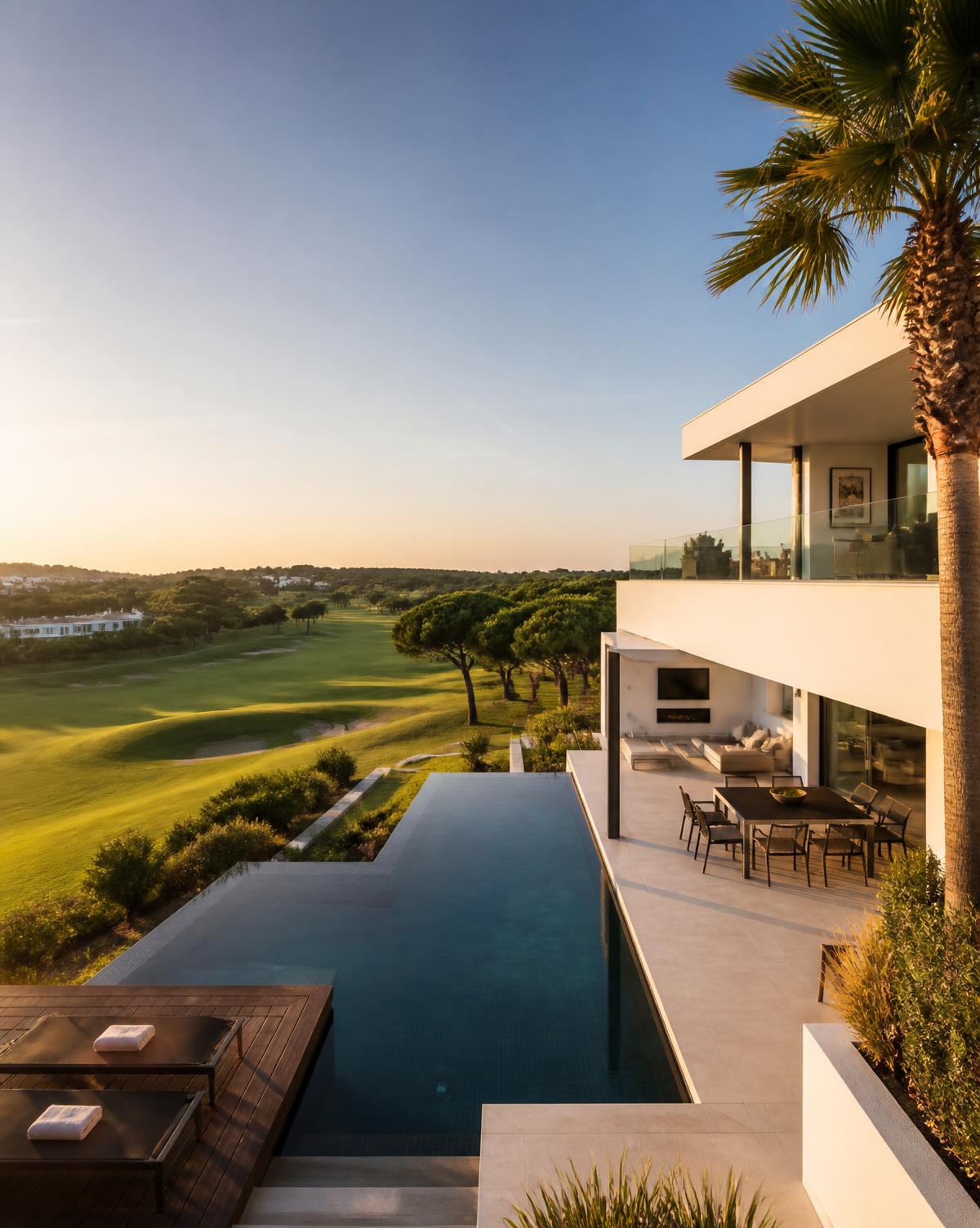 Contemporary villa with infinity pool overlooking a fairway